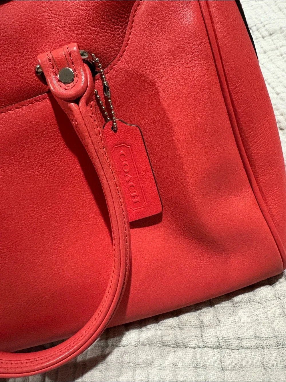 Coach Coral Leather Tote with Tassel Charm
